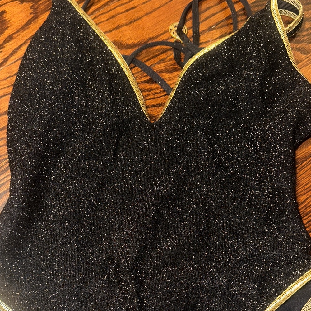 Luli Fama Black and Gold One Piece Swimsuit
